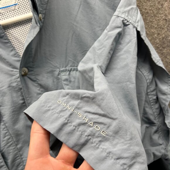 Columbia Shirt Men Large Gray Button Down PFG Fishing Omni Outdoors Vented Nylon - Picture 3 of 12